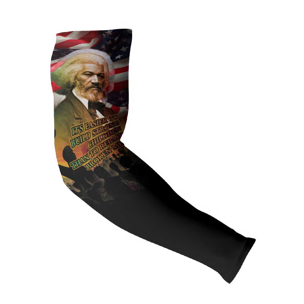 Frederick Douglass Arm Sleeves American Flag Background Powerful Quote Build Strong Children Civil Rights Tribute - African Pride