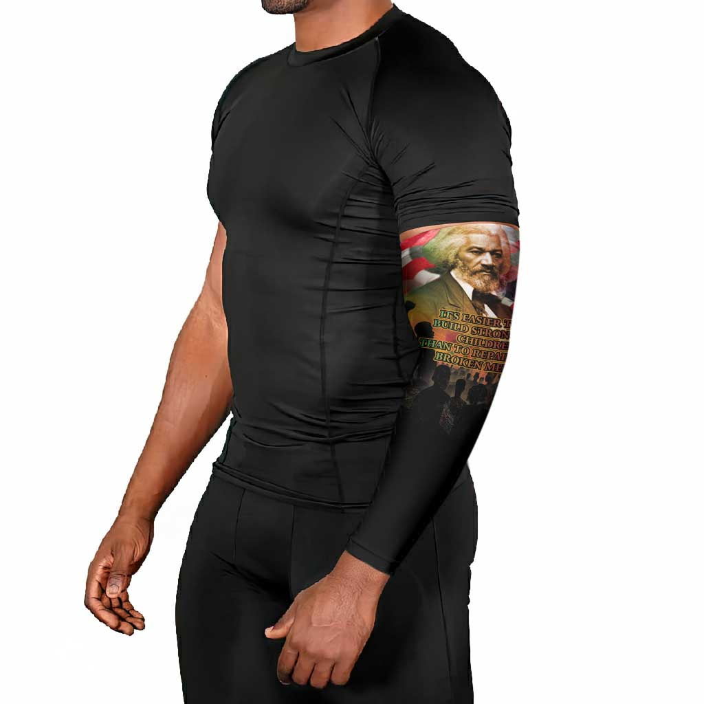 Frederick Douglass Arm Sleeves American Flag Background Powerful Quote Build Strong Children Civil Rights Tribute - African Pride
