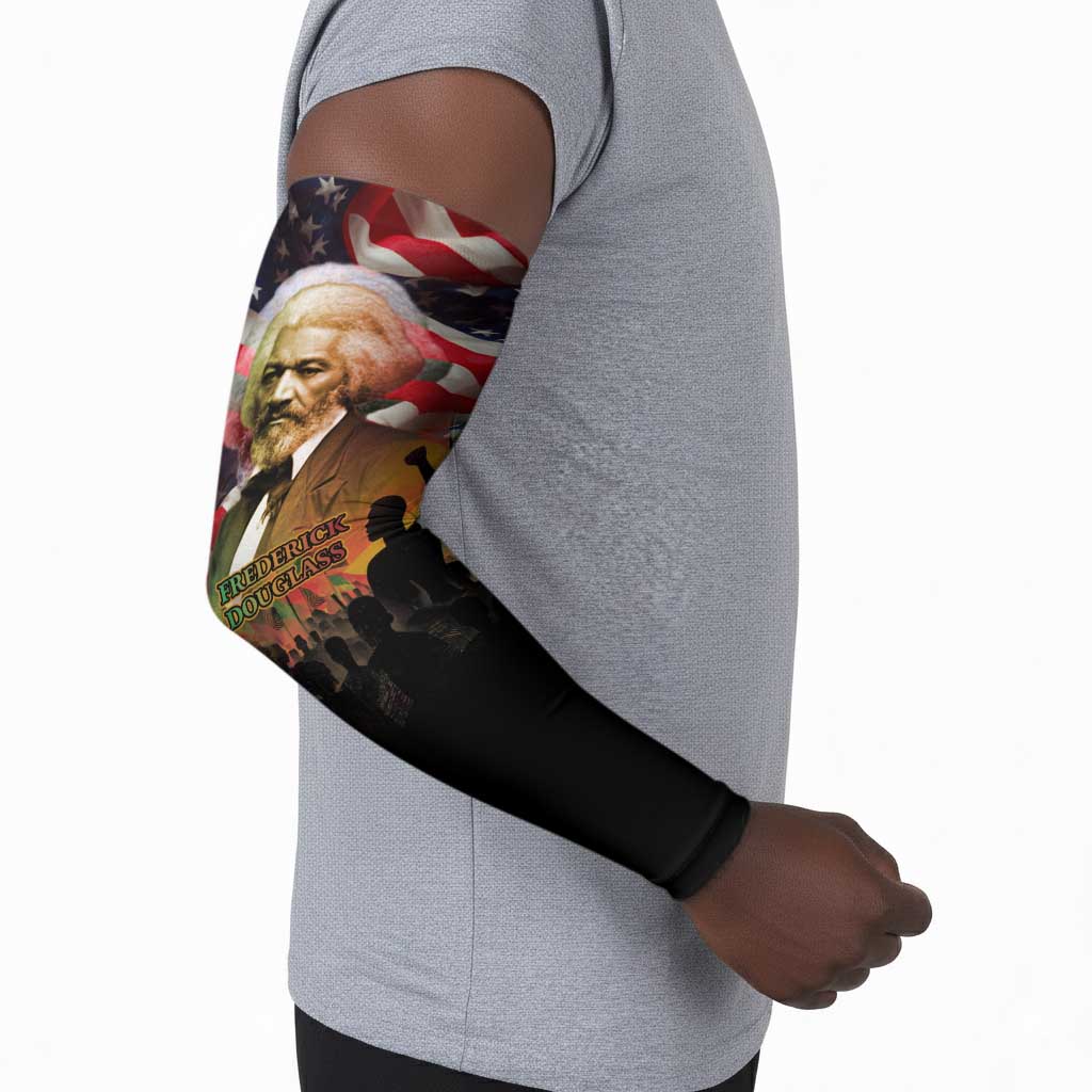 Frederick Douglass Arm Sleeves American Flag Background Powerful Quote Build Strong Children Civil Rights Tribute - African Pride