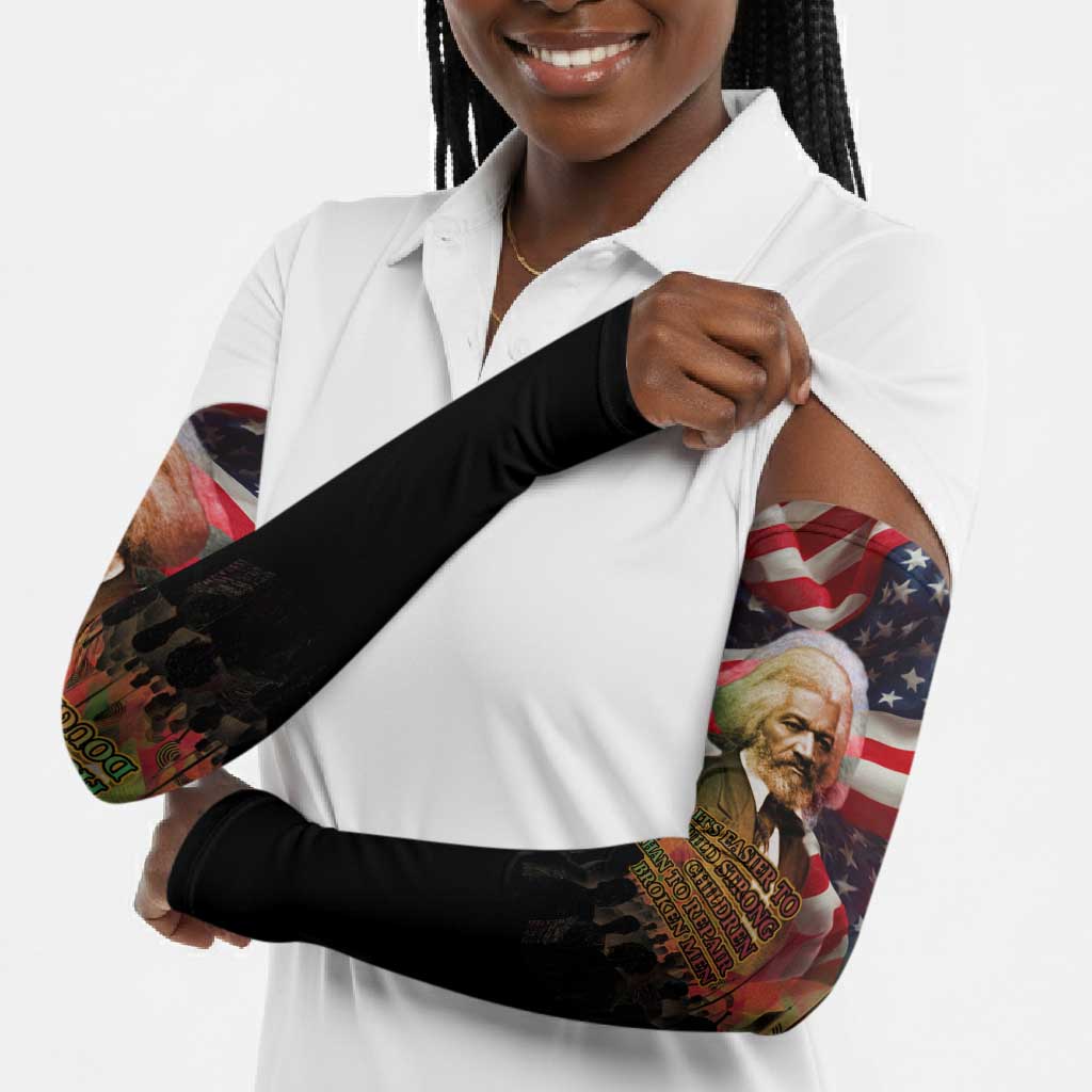 Frederick Douglass Arm Sleeves American Flag Background Powerful Quote Build Strong Children Civil Rights Tribute - African Pride