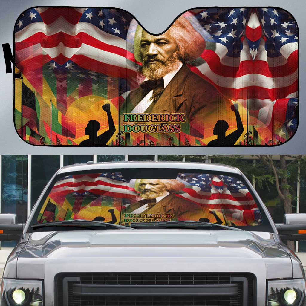 Frederick Douglass Auto Sun Shade American Flag Background Powerful Quote Build Strong Children Civil Rights Tribute - African Pride
