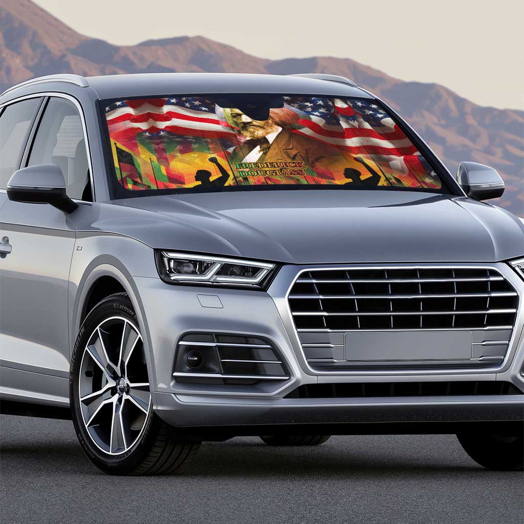 Frederick Douglass Auto Sun Shade American Flag Background Powerful Quote Build Strong Children Civil Rights Tribute - African Pride