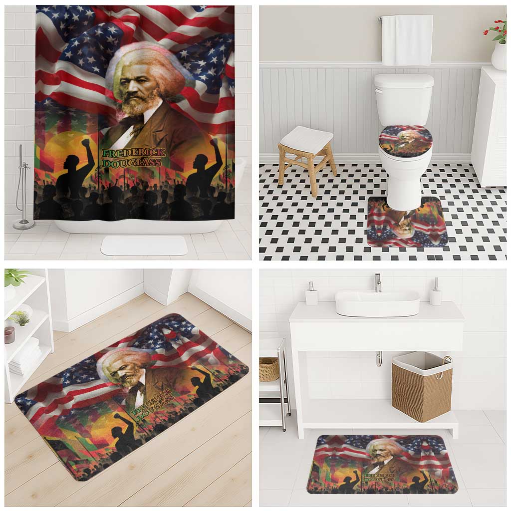 Frederick Douglass Bathroom Set American Flag Background Powerful Quote Build Strong Children Civil Rights Tribute - African Pride