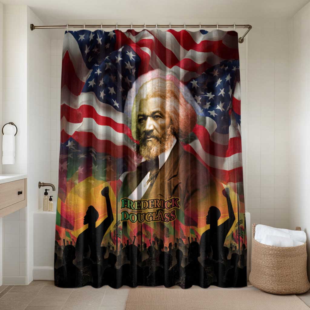 Frederick Douglass Bathroom Set American Flag Background Powerful Quote Build Strong Children Civil Rights Tribute - African Pride