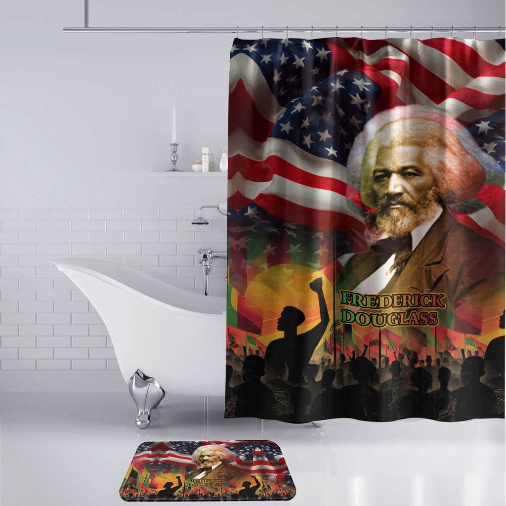 Frederick Douglass Bathroom Set American Flag Background Powerful Quote Build Strong Children Civil Rights Tribute - African Pride