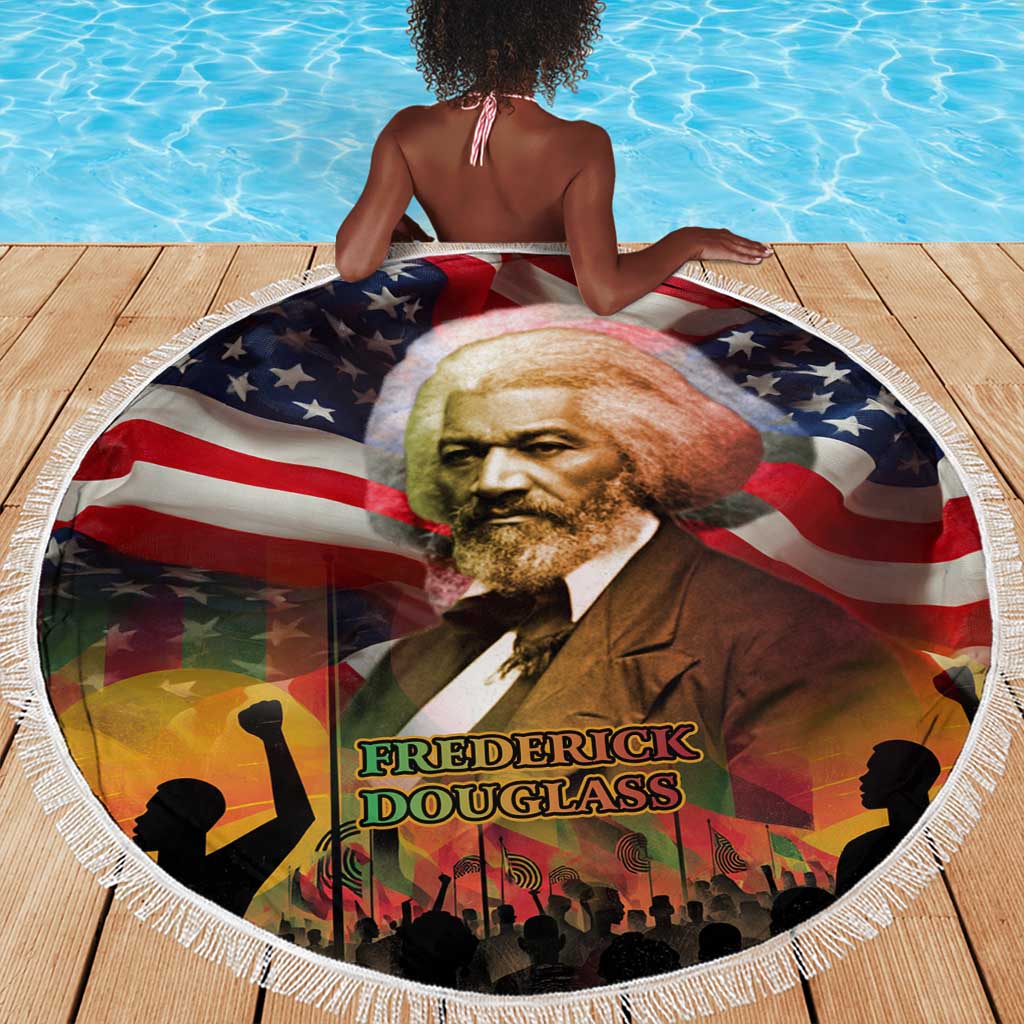 Frederick Douglass Beach Blanket American Flag Background Powerful Quote Build Strong Children Civil Rights Tribute - African Pride