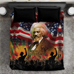 Frederick Douglass Bedding Set American Flag Background Powerful Quote Build Strong Children Civil Rights Tribute - African Pride