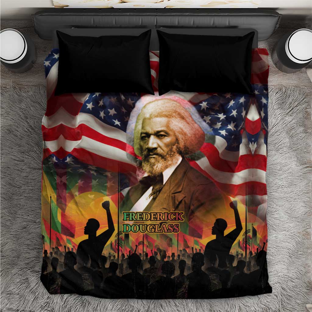 Frederick Douglass Bedding Set American Flag Background Powerful Quote Build Strong Children Civil Rights Tribute - African Pride