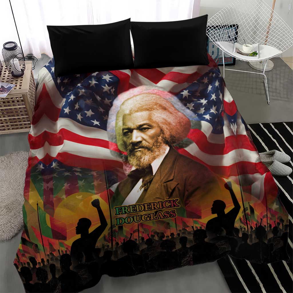 Frederick Douglass Bedding Set American Flag Background Powerful Quote Build Strong Children Civil Rights Tribute - African Pride
