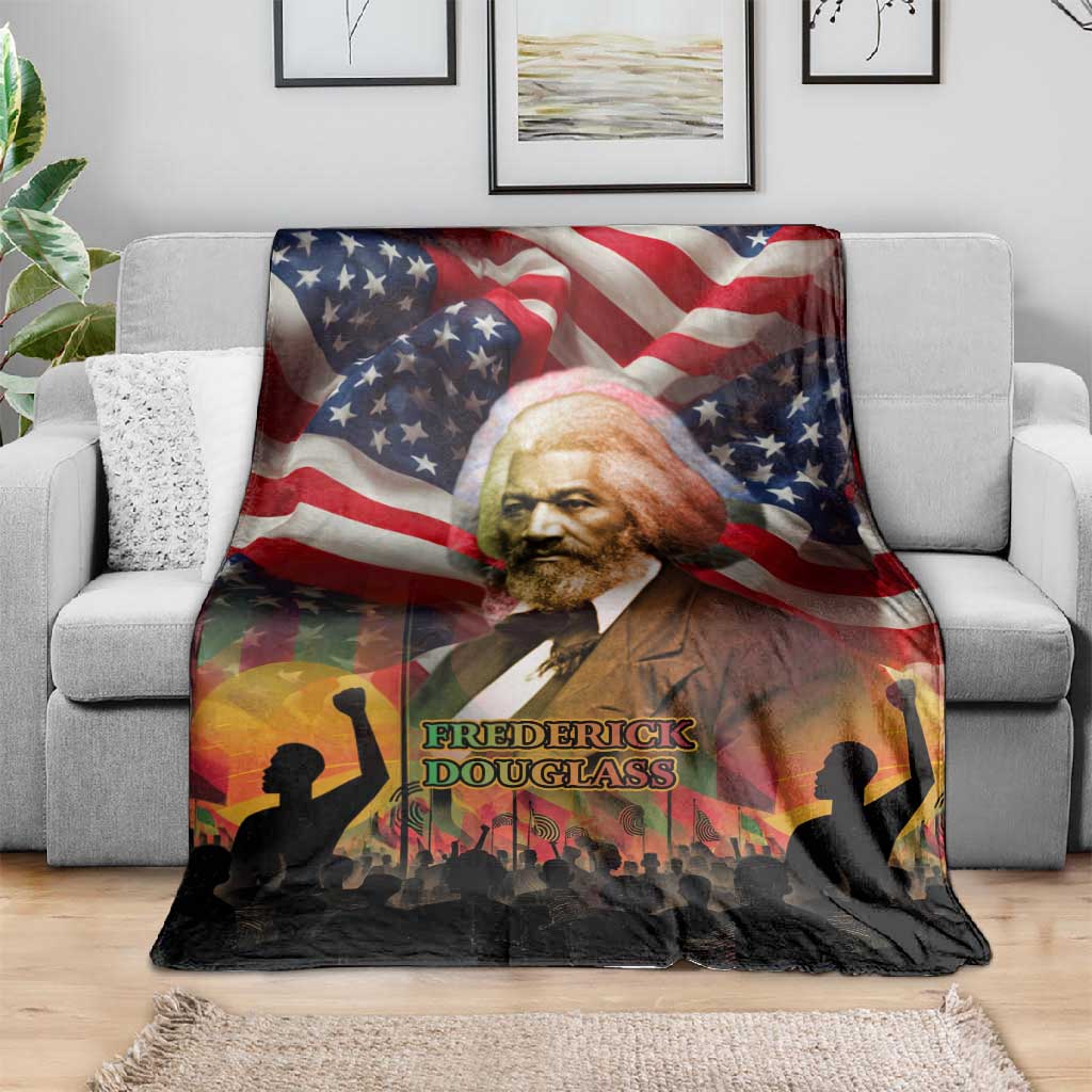Frederick Douglass Blanket American Flag Background Powerful Quote Build Strong Children Civil Rights Tribute - African Pride