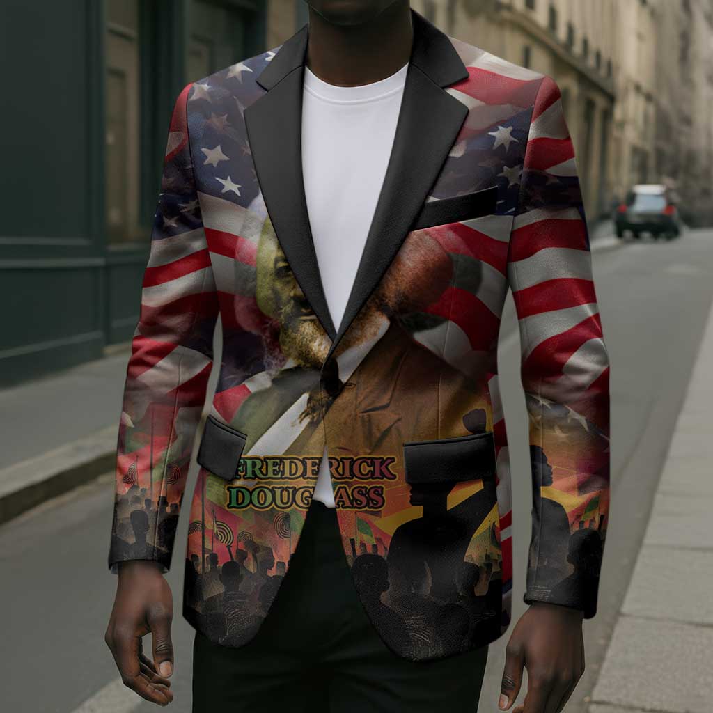 Frederick Douglass Blazer American Flag Background Powerful Quote Build Strong Children Civil Rights Tribute - African Pride