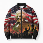 Frederick Douglass Bomber Puffer Jacket American Flag Background Powerful Quote Build Strong Children Civil Rights Tribute - African Pride