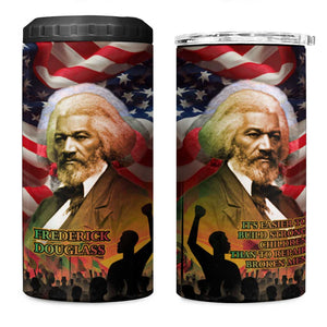 Frederick Douglass 4 in 1 Can Cooler Tumbler American Flag Background Powerful Quote Build Strong Children Civil Rights Tribute - African Pride