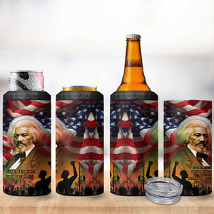 Frederick Douglass 4 in 1 Can Cooler Tumbler American Flag Background Powerful Quote Build Strong Children Civil Rights Tribute - African Pride