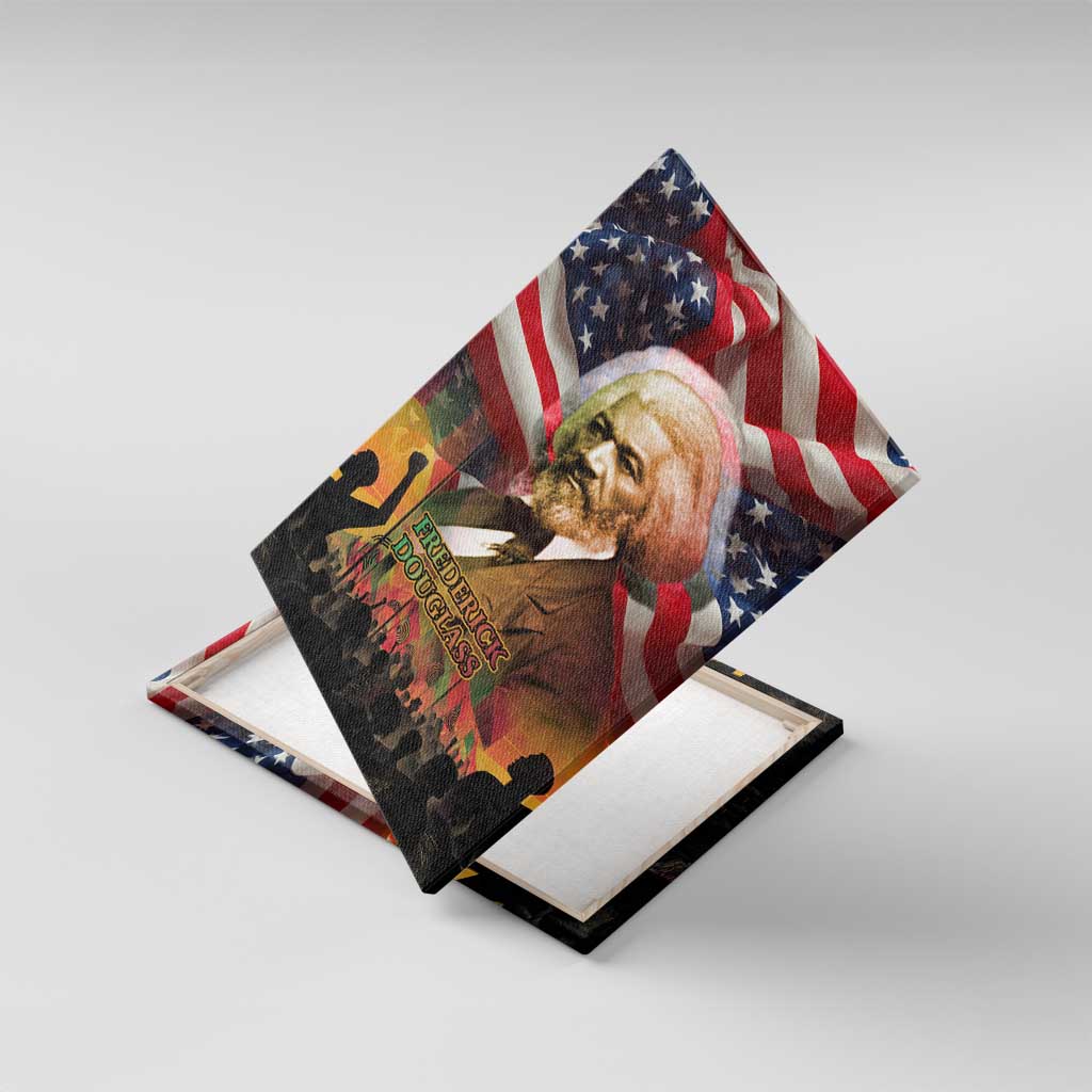 Frederick Douglass Canvas Wall Art American Flag Background Powerful Quote Build Strong Children Civil Rights Tribute - African Pride