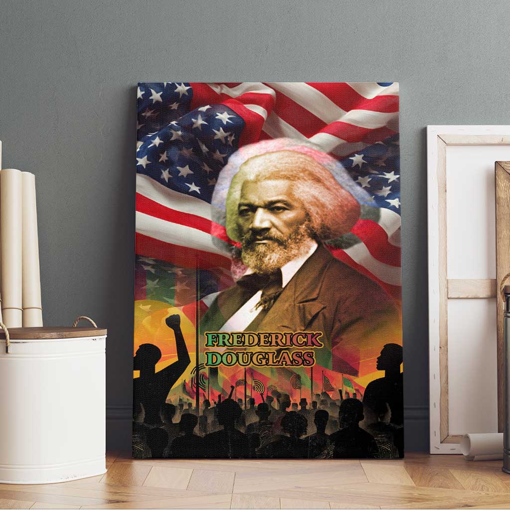 Frederick Douglass Canvas Wall Art American Flag Background Powerful Quote Build Strong Children Civil Rights Tribute - African Pride