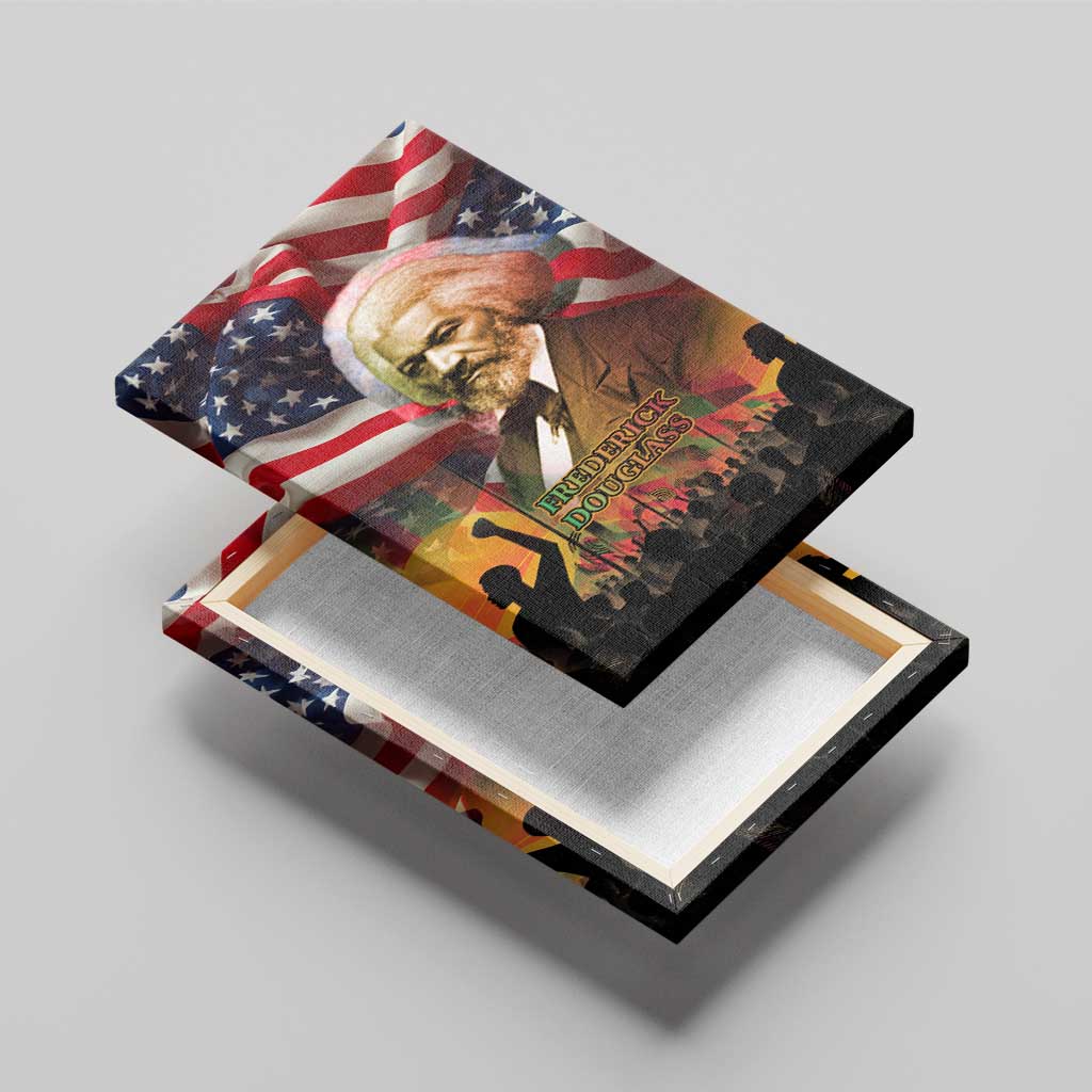 Frederick Douglass Canvas Wall Art American Flag Background Powerful Quote Build Strong Children Civil Rights Tribute - African Pride