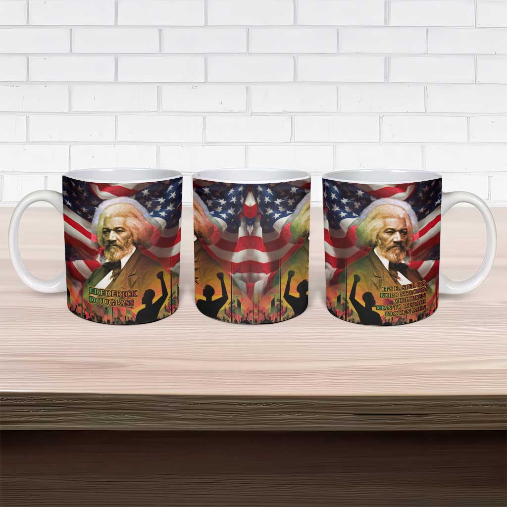 Frederick Douglass Ceramic Mug American Flag Background Powerful Quote Build Strong Children Civil Rights Tribute - African Pride