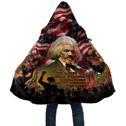 Frederick Douglass Cloak American Flag Background Powerful Quote Build Strong Children Civil Rights Tribute - African Pride