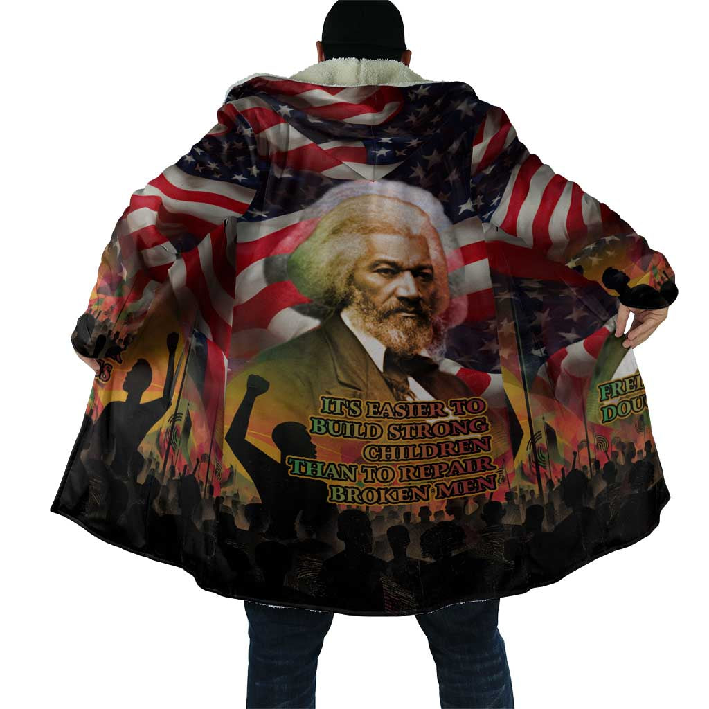 Frederick Douglass Cloak American Flag Background Powerful Quote Build Strong Children Civil Rights Tribute - African Pride