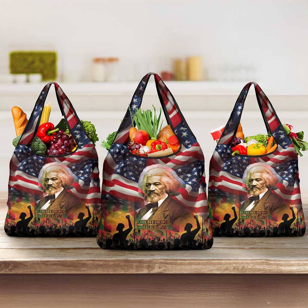 Frederick Douglass Grocery Bag American Flag Background Powerful Quote Build Strong Children Civil Rights Tribute - African Pride