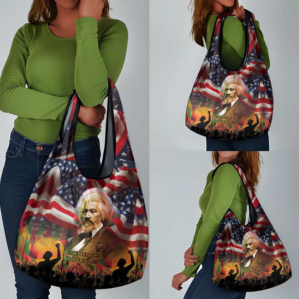 Frederick Douglass Grocery Bag American Flag Background Powerful Quote Build Strong Children Civil Rights Tribute - African Pride