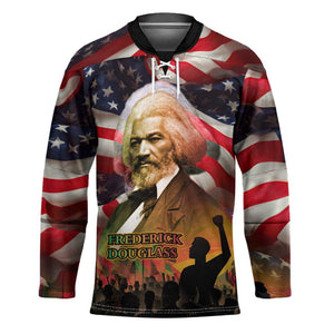 Frederick Douglass Hockey Jersey American Flag Background Powerful Quote Build Strong Children Civil Rights Tribute - African Pride