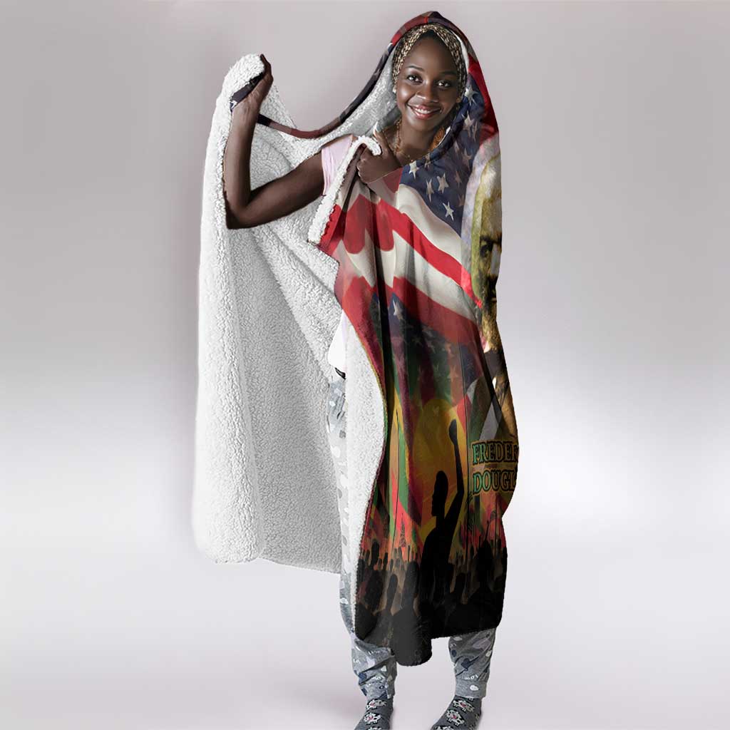 Frederick Douglass Hooded Blanket American Flag Background Powerful Quote Build Strong Children Civil Rights Tribute - African Pride
