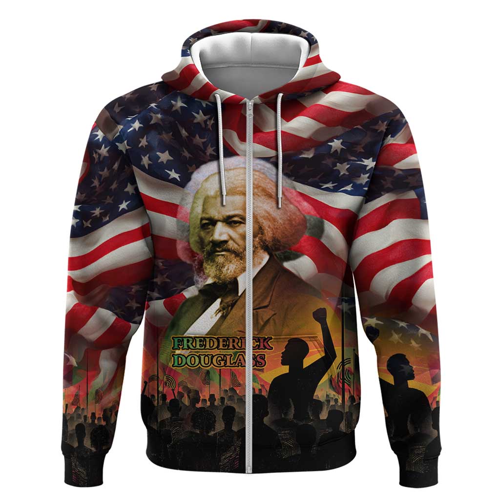Frederick Douglass Hoodie American Flag Background Powerful Quote Build Strong Children Civil Rights Tribute - African Pride