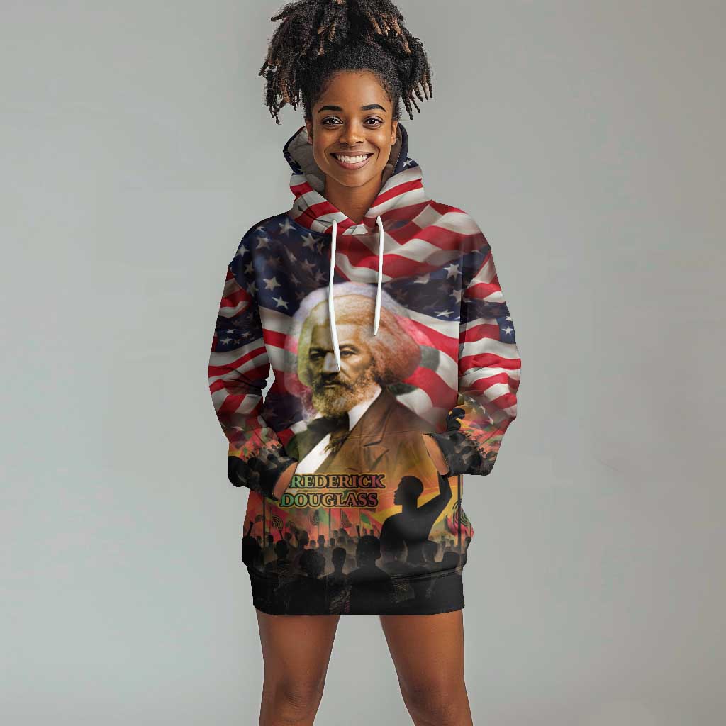Frederick Douglass Hoodie Dress American Flag Background Powerful Quote Build Strong Children Civil Rights Tribute - African Pride