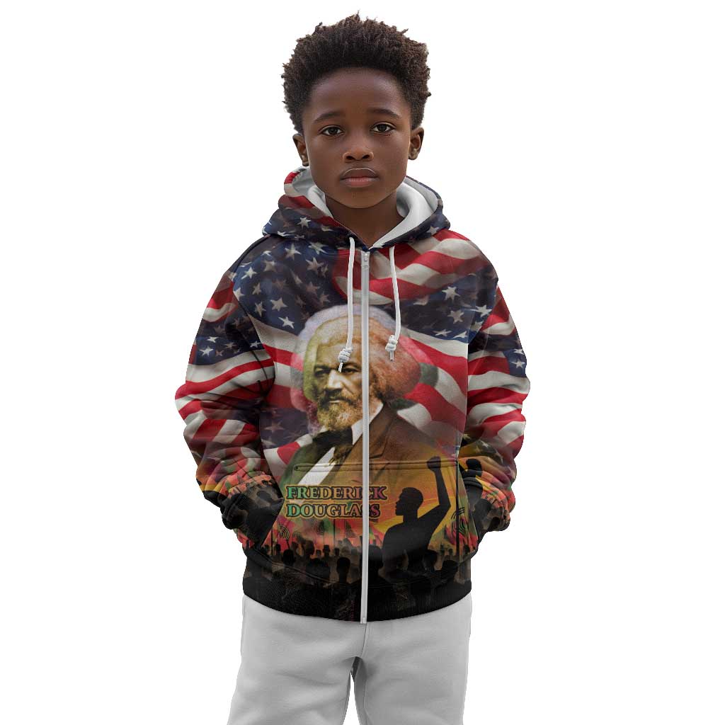 Frederick Douglass Kid Hoodie American Flag Background Powerful Quote Build Strong Children Civil Rights Tribute - African Pride