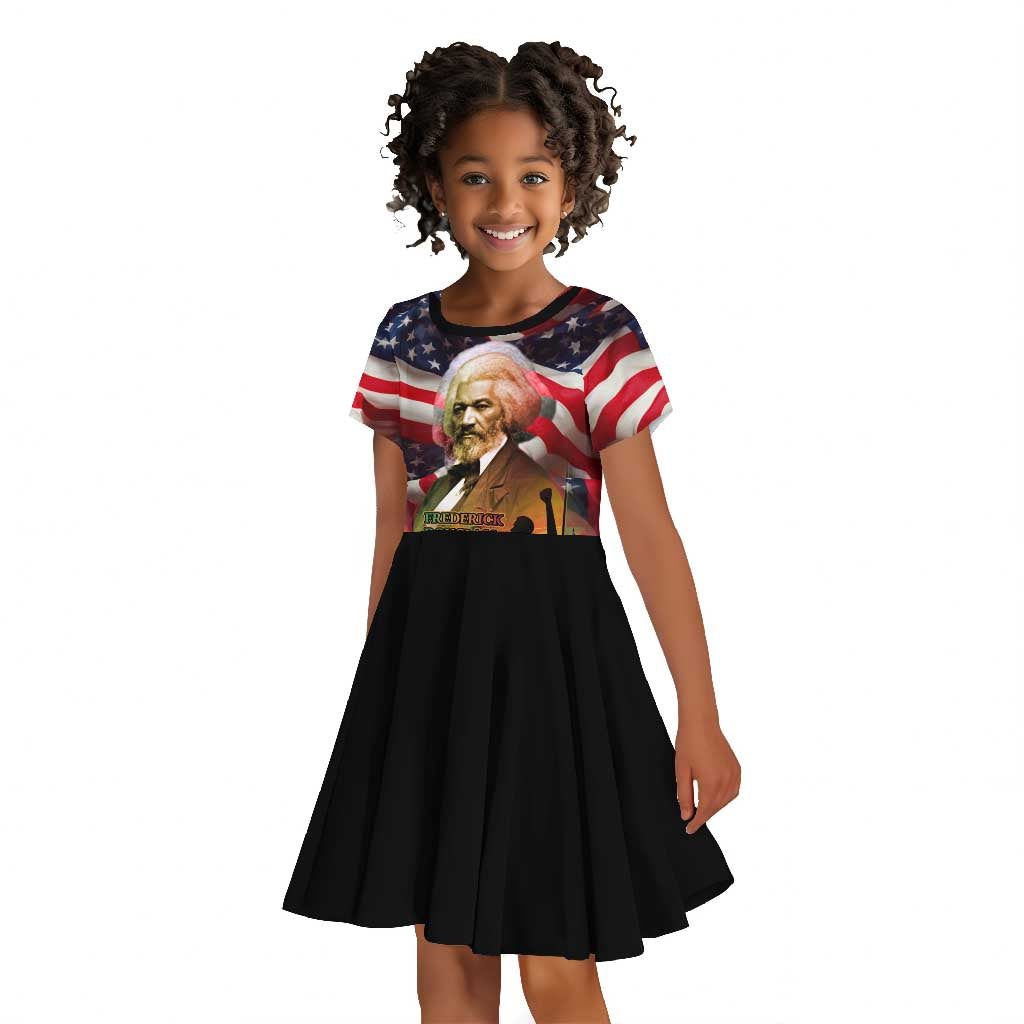 Frederick Douglass Kid Short Sleeve Dress American Flag Background Powerful Quote Build Strong Children Civil Rights Tribute TS04