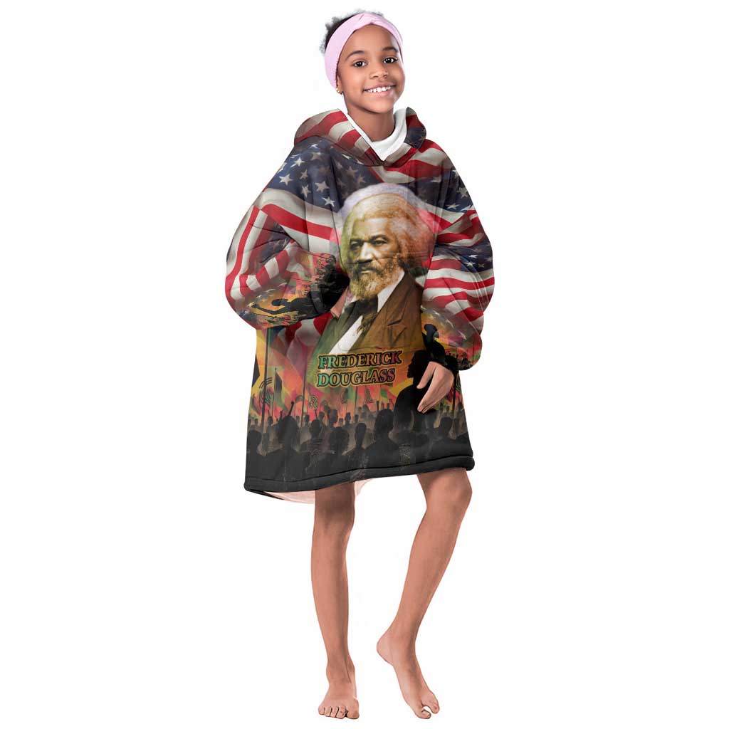 Frederick Douglass Kid Wearable Blanket Hoodie American Flag Background Powerful Quote Build Strong Children Civil Rights Tribute - African Pride