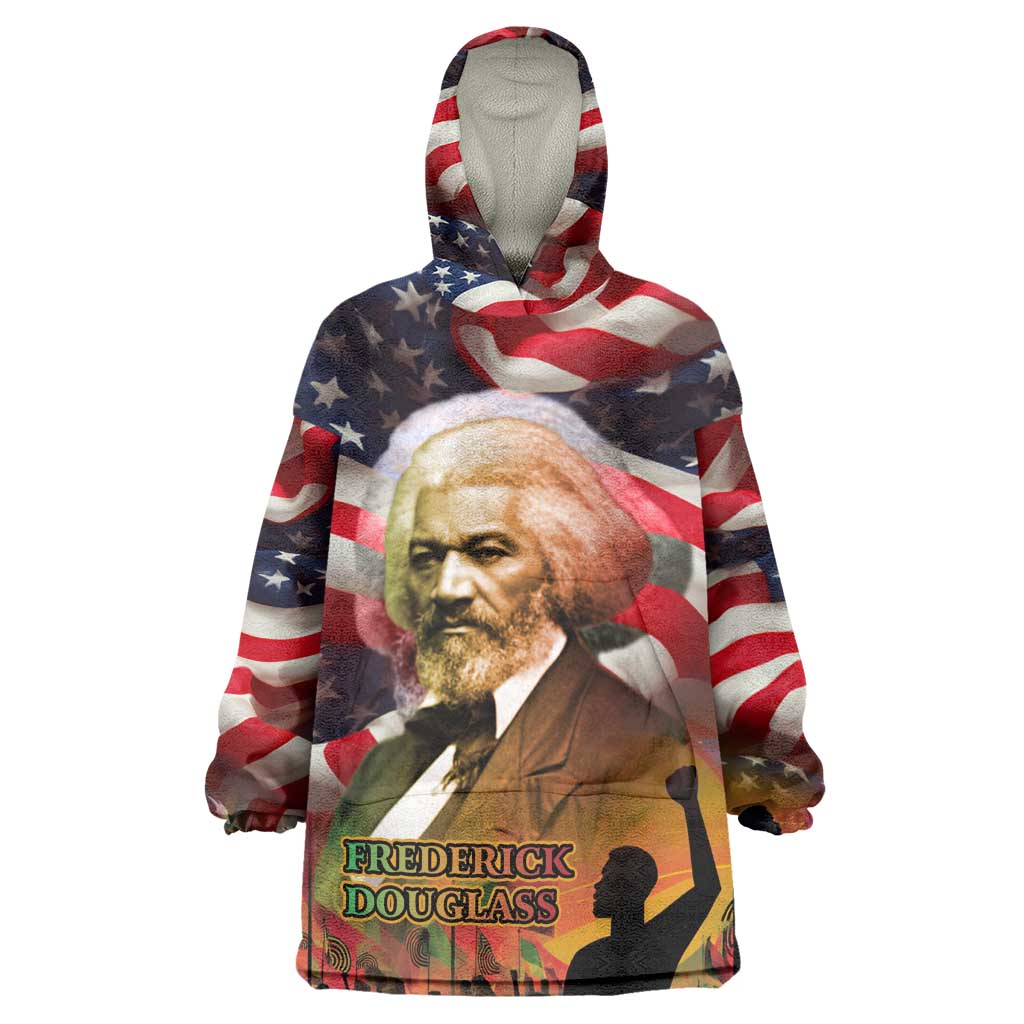 Frederick Douglass Kid Wearable Blanket Hoodie American Flag Background Powerful Quote Build Strong Children Civil Rights Tribute - African Pride