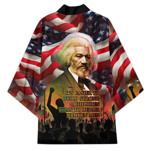 Frederick Douglass Kimono American Flag Background Powerful Quote Build Strong Children Civil Rights Tribute - African Pride