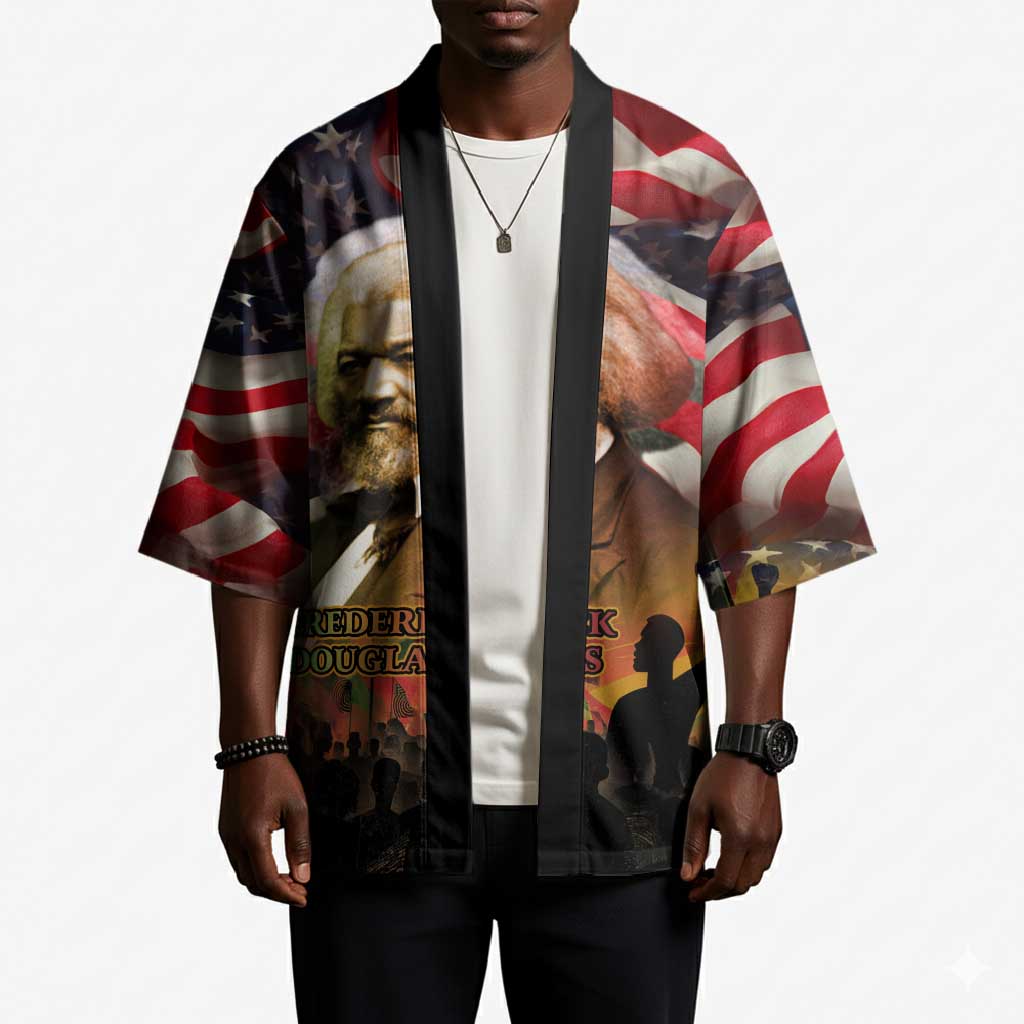 Frederick Douglass Kimono American Flag Background Powerful Quote Build Strong Children Civil Rights Tribute - African Pride