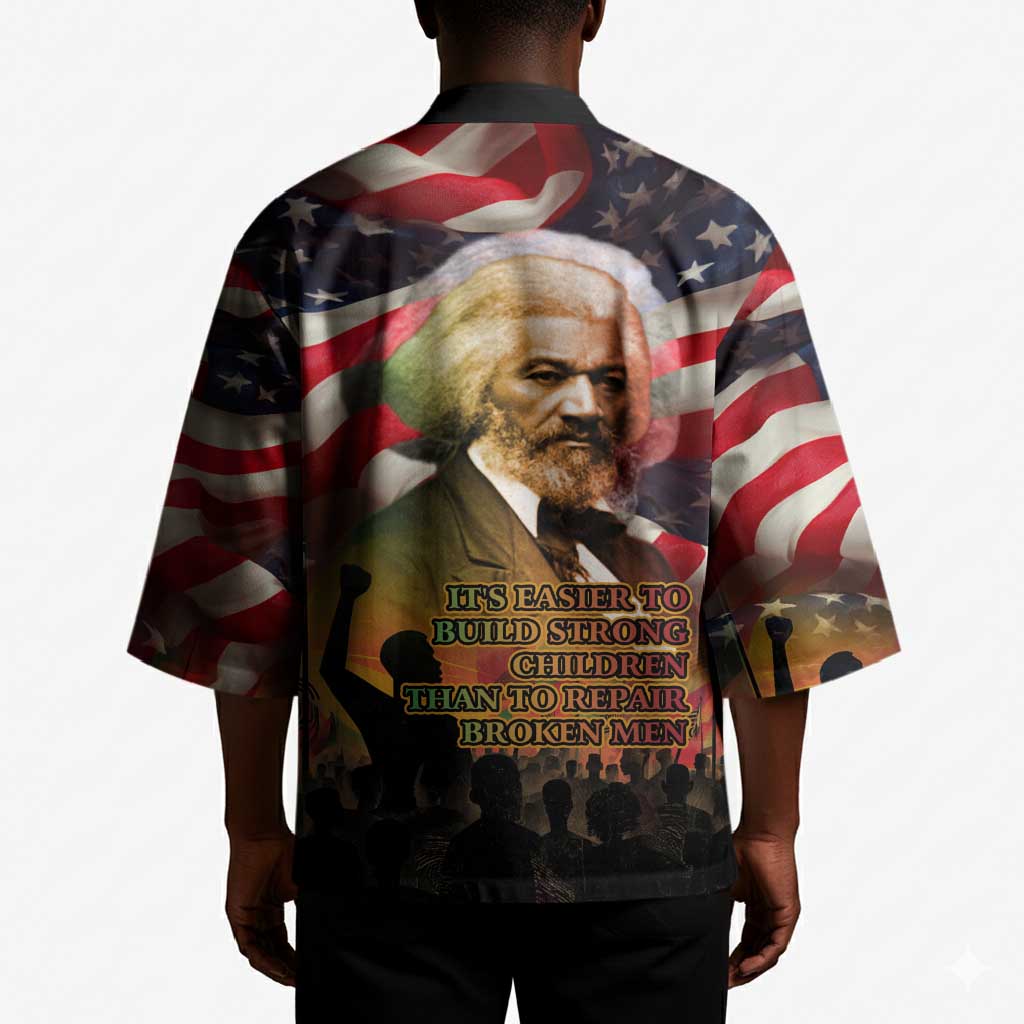 Frederick Douglass Kimono American Flag Background Powerful Quote Build Strong Children Civil Rights Tribute - African Pride