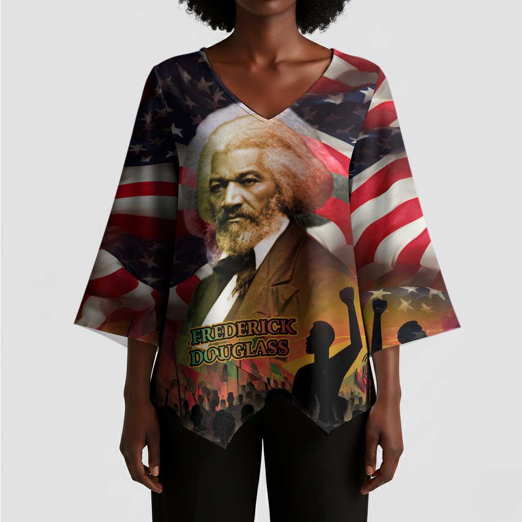 Frederick Douglass Kimono Sleeve Blouse American Flag Background Powerful Quote Build Strong Children Civil Rights Tribute - African Pride