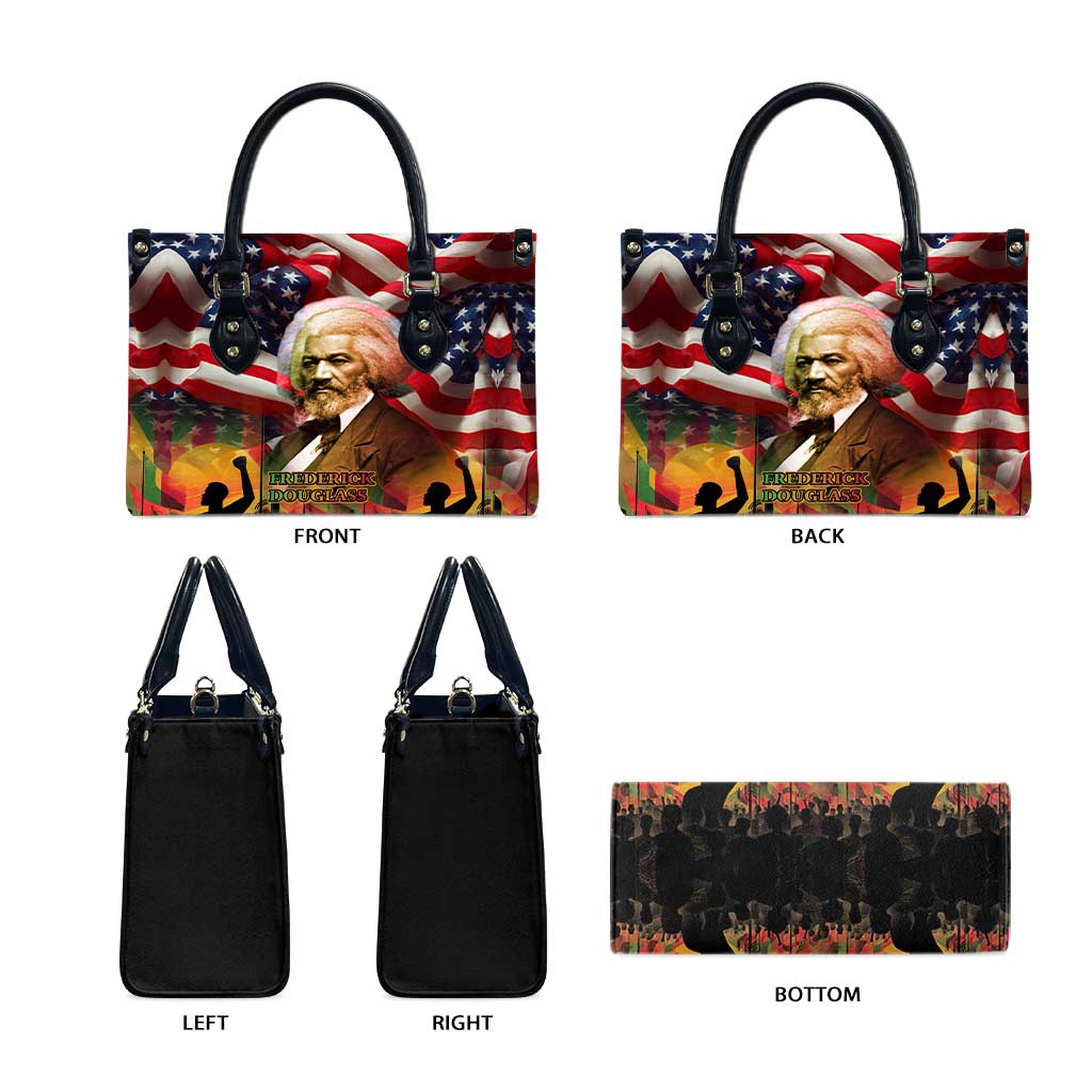 Frederick Douglass Leather Bag American Flag Background Powerful Quote Build Strong Children Civil Rights Tribute - African Pride