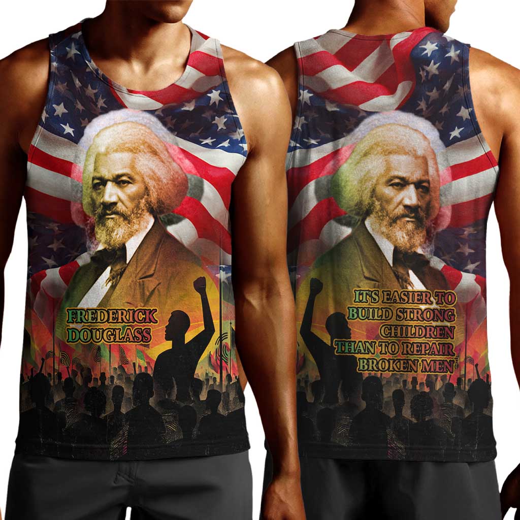 Frederick Douglass Men Tank Top American Flag Background Powerful Quote Build Strong Children Civil Rights Tribute - African Pride