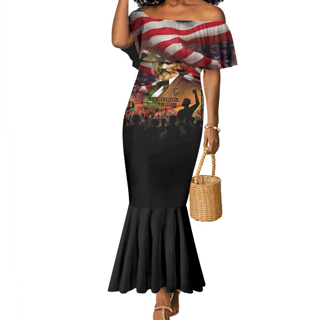Frederick Douglass Mermaid Dress American Flag Background Powerful Quote Build Strong Children Civil Rights Tribute - African Pride