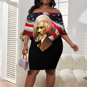 Frederick Douglass Off Shoulder Short Dress American Flag Background Powerful Quote Build Strong Children Civil Rights Tribute - African Pride