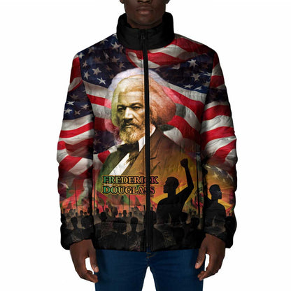 Frederick Douglass Padded Jacket American Flag Background Powerful Quote Build Strong Children Civil Rights Tribute - African Pride