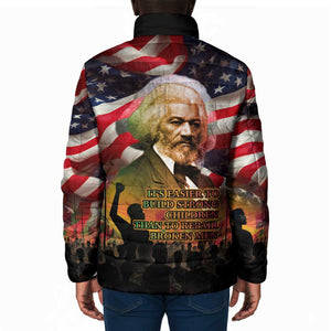 Frederick Douglass Padded Jacket American Flag Background Powerful Quote Build Strong Children Civil Rights Tribute - African Pride