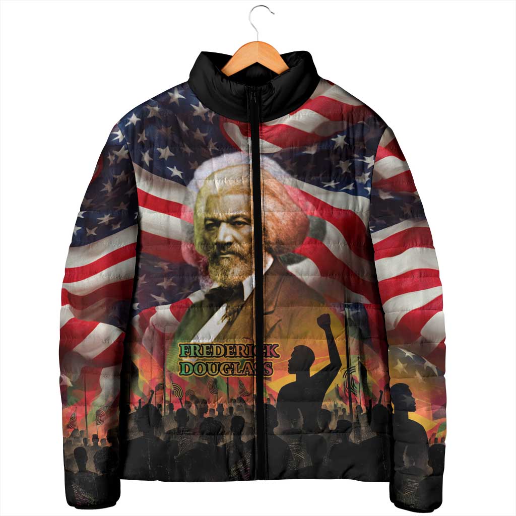 Frederick Douglass Padded Jacket American Flag Background Powerful Quote Build Strong Children Civil Rights Tribute - African Pride