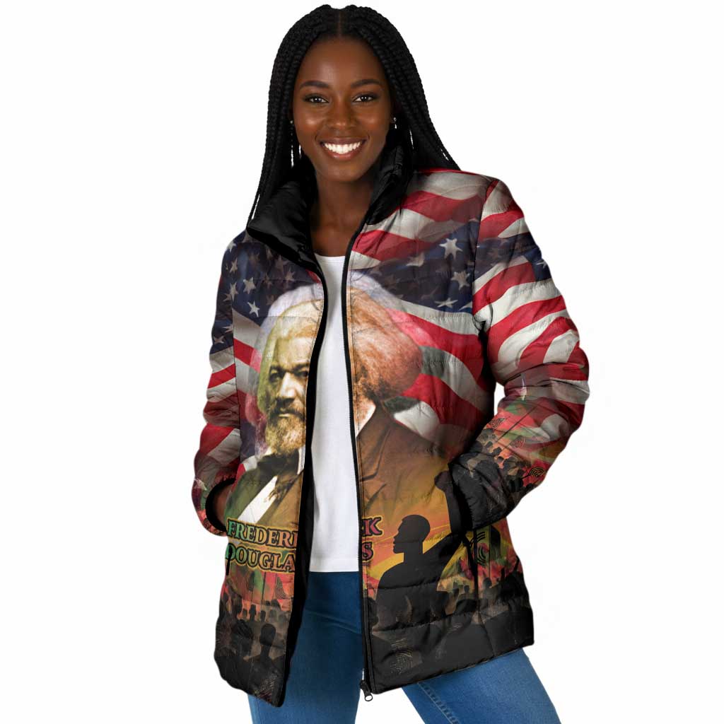 Frederick Douglass Padded Jacket American Flag Background Powerful Quote Build Strong Children Civil Rights Tribute - African Pride