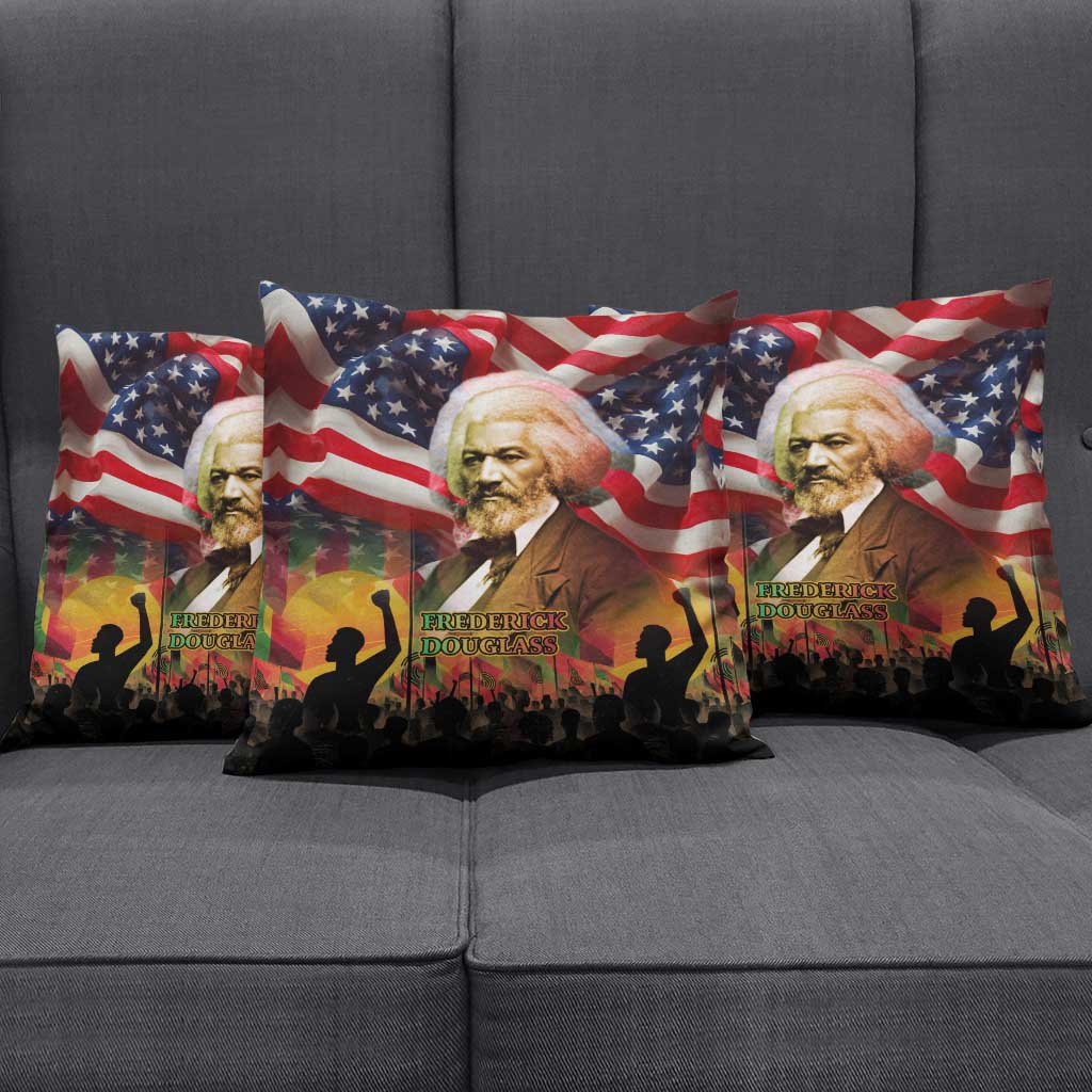 Frederick Douglass Pillow Cover American Flag Background Powerful Quote Build Strong Children Civil Rights Tribute - African Pride