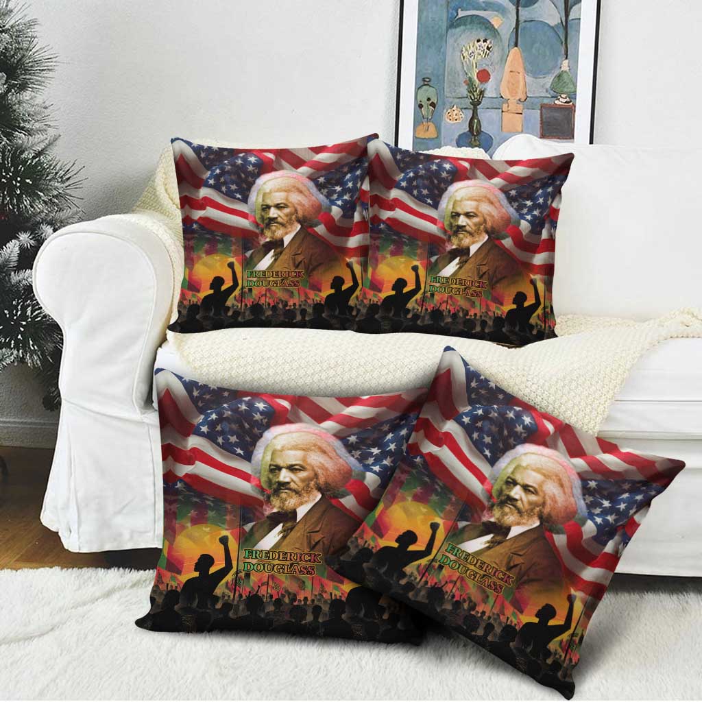 Frederick Douglass Pillow Cover American Flag Background Powerful Quote Build Strong Children Civil Rights Tribute - African Pride