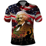 Frederick Douglass Polo Shirt American Flag Background Powerful Quote Build Strong Children Civil Rights Tribute TS04