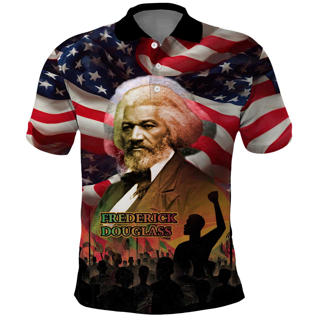 Frederick Douglass Polo Shirt American Flag Background Powerful Quote Build Strong Children Civil Rights Tribute TS04